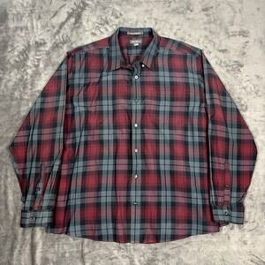 Eddie Bauer Shirt‎ Men's 2XL Black Red Plaid Wrinkle Free Relaxed Fit Button Up